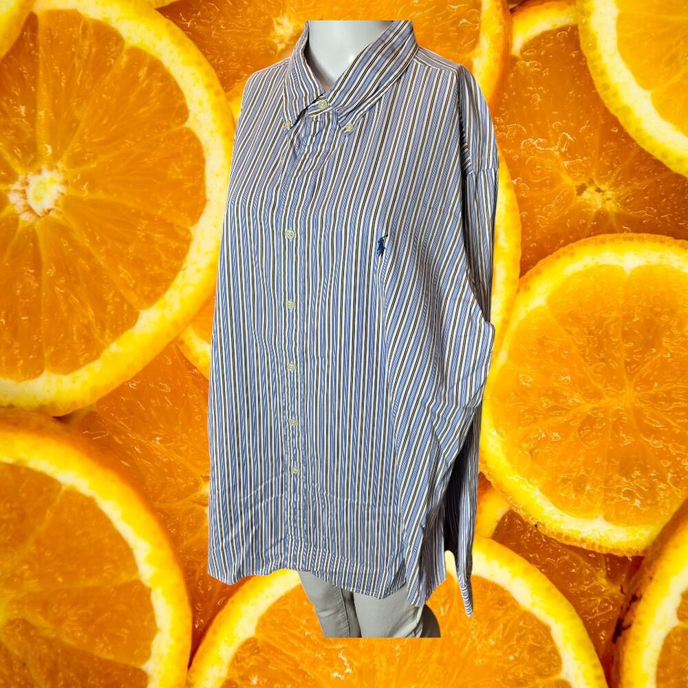 Ralph Lauren Men's Custom‎ Fit Striped Long Sleeve Button-Up Shirt Size XXL